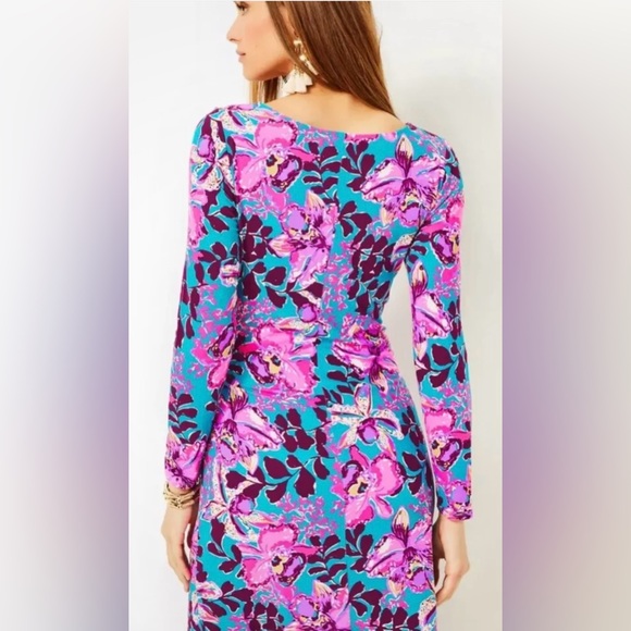 NWOT LILLY PULITZER SIZE LARGE BRYSON DRESS *ORCHID YOU NOT* BLUE RHAPSODY - Picture 2 of 10